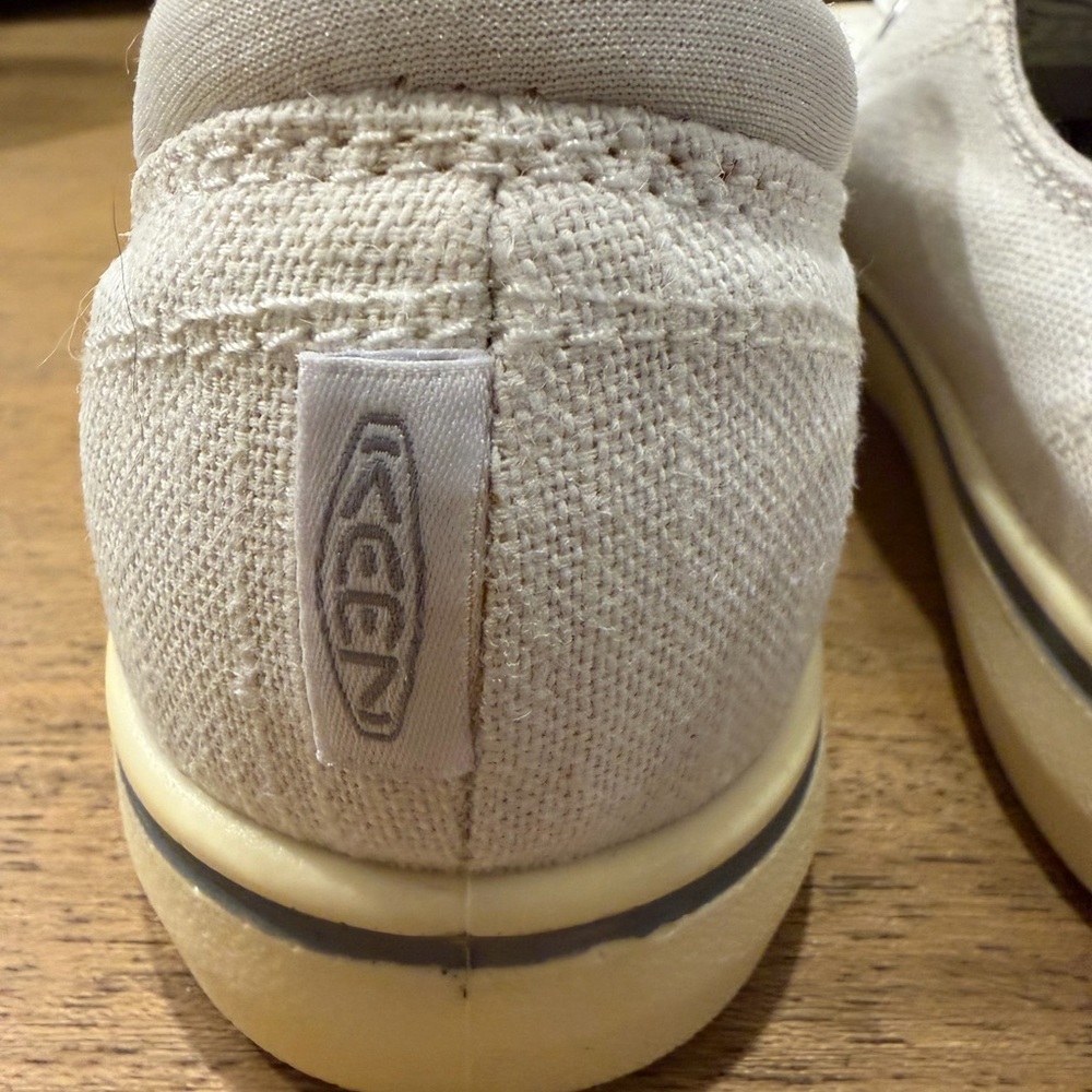 Keen - White Canvas Sneakers with Yellow Sole and Navy Trim - 8 - Picture 7 of 8